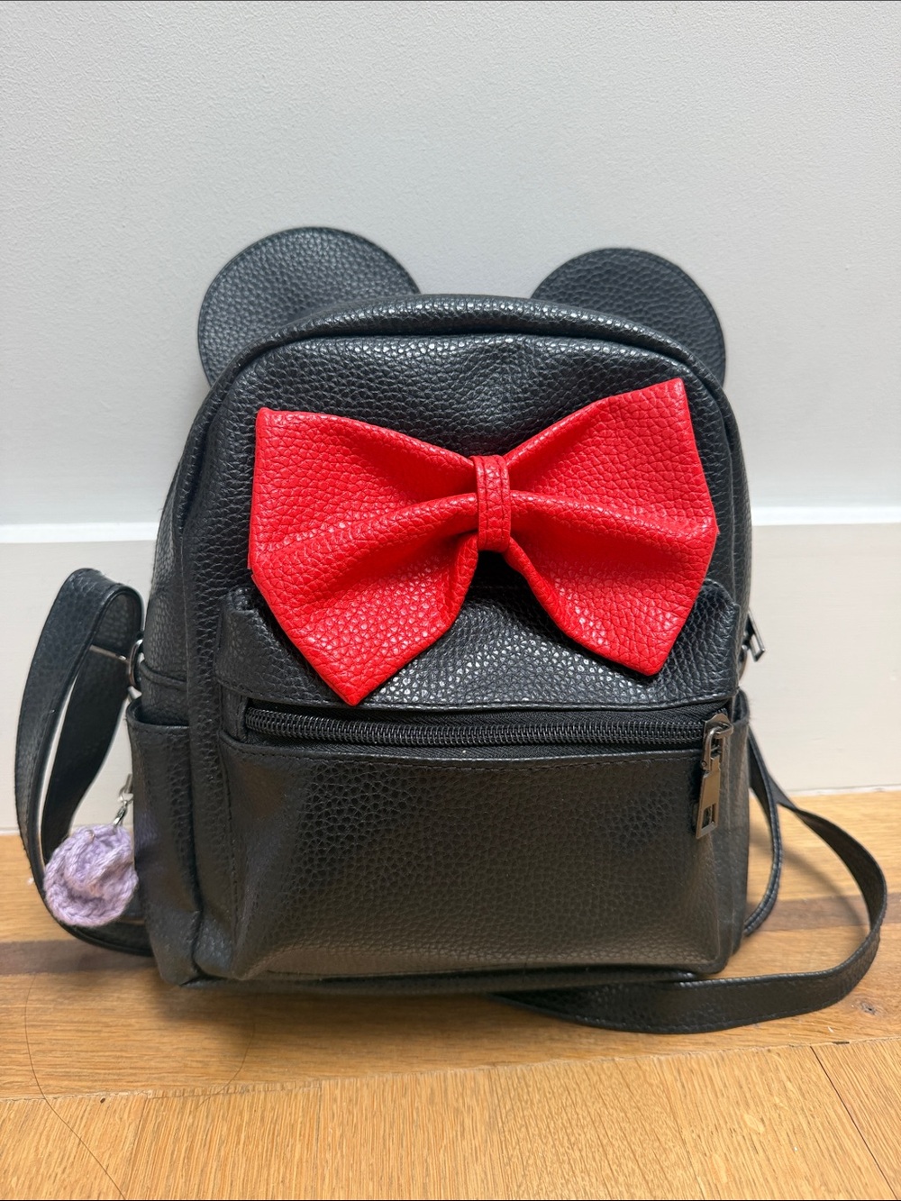 Kids Black Mini Backpack with Red Bow - Cute Ear Design